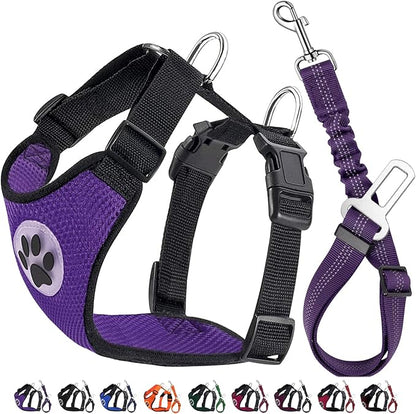 Lukovee Dog Seat Belt for Car, Adjustable Dog Car Harness for Large Medium Small Dogs, Soft Padded & Breathable Mesh Dog Seatbelt with Car Vehicle Connector Strap (Purple,Small)