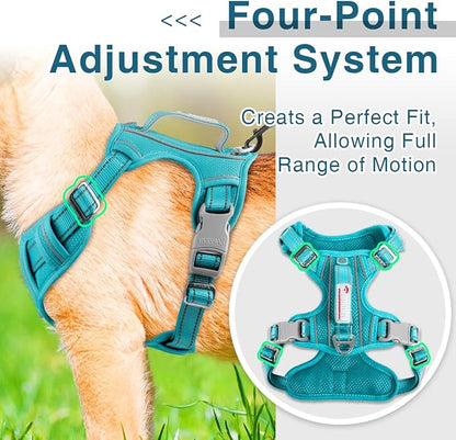 BARKBAY Dog Harness No Pull with ID Tag Pocket - Heavy Duty, Reflective, Easy Control for Large Dogs (Ocean Blue,S)