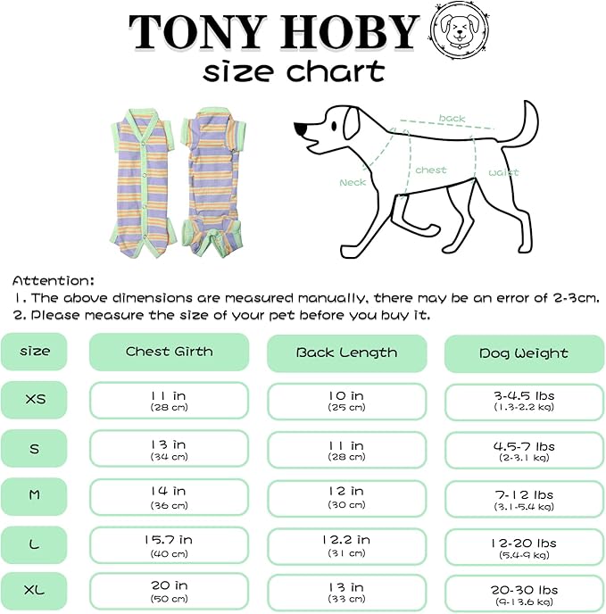 TONY HOBY Dog Pajamas, Female Dog Pajamas, 4 Legged Dog Jumpsuit Pajamas for Small Medium Size Dog (Green&Purple, Girl, XS)