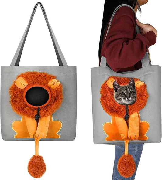 Pet Canvas Shoulder Carrying Bag, Soft-Sided Lion Design Pet Carrier for Small Cats and Puppy, Portable Breathable Cat Carrier Canvas Cute Pet Shoulder Bag Pet Supplies