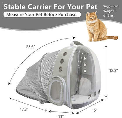 TOYSINTHEBOX Cat Backpack Carrier, Expandable Pet Bubble Backpack for Cat Small Dog Pet Travel Carrier Breathable Carrying Bag for Hiking, Travelling, Walking, Camping & Outdoor Up to 13 Lbs Grey