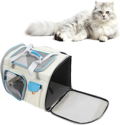 Pet Carrier Large Capacity, 20x12x13inch Cat Dog Carrier with Dual Shoulder Straps, Protable and Breathable Pet Travel Backpack, for Large and Medium Cats Dogs (White and Blue)