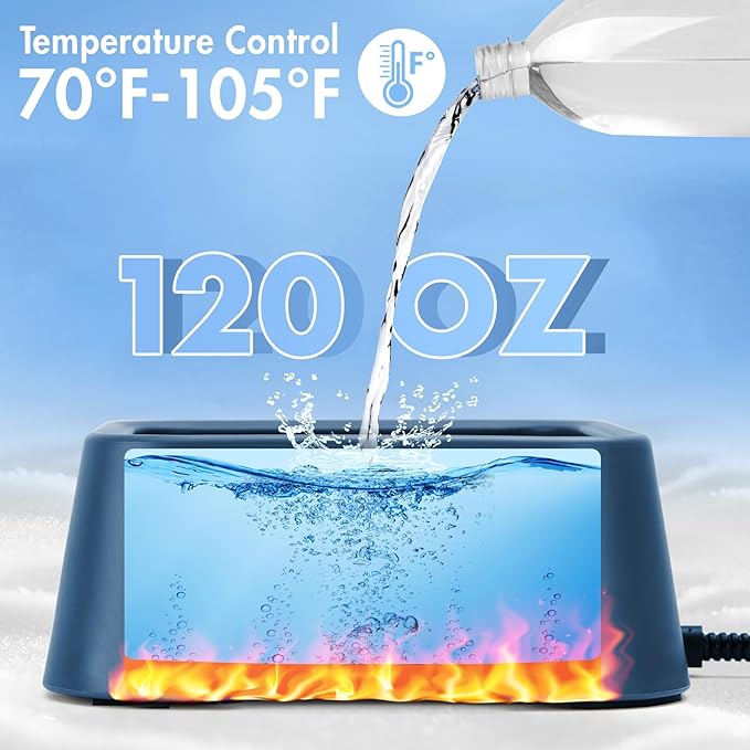 120OZ Heated Water Bowl for Dogs, Outdoor Heated Dog Bowl, Heated Pet Bowl for Cat Chicken Rabbits, Thermal-Bowl Blue with Chew Resistant Power Cord, 38Watts Waterer Keep Your Pets Hydrated in Winter