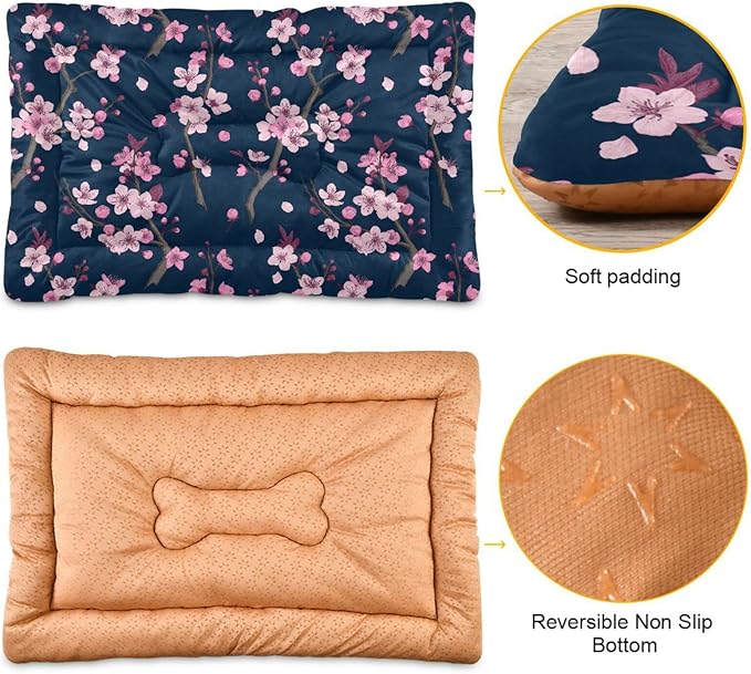 Pink Cherry Blossom Branches Pet Bed Pad Soft Dog Bed Mat with Anti-Slip Bottom 36'' x 24''