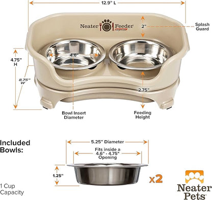 Neater Feeder - Express Model - Mess-Proof Cat Bowls (Cat, Almond) – Made in USA – Elevated, No Spill, Non-Tip, Non-Slip, Raised Stainless Steel Food & Water Pet Bowls