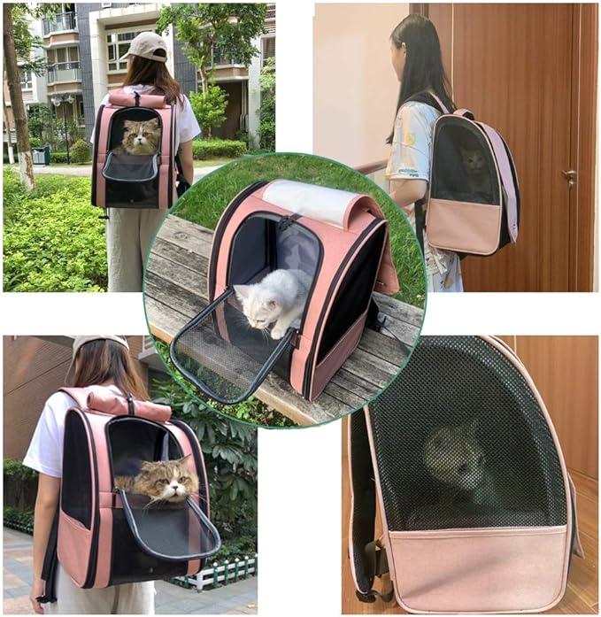 Texsens Pet Carrier Backpack with Window Blind for Small Cats Dogs, Ventilated Design, Safety Straps, Buckle Support, Collapsible, Designed for Travel, Hiking, Winter Outing, Outdoor, Go to Vet