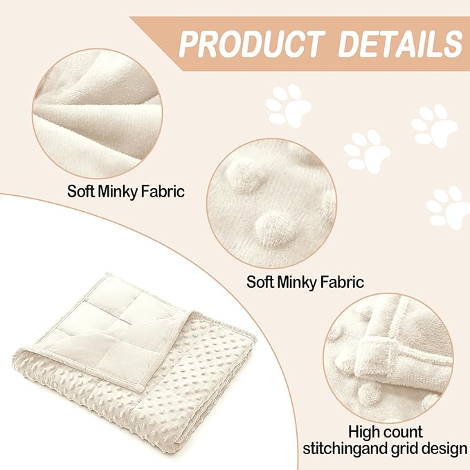 YUSRA Small Weighted Blanket for Dogs, Warm Minky Dog Blanket Especially for Thunderstorms, Fireworks, Separation, Travel, Bed and Couch, Machine Washable, Soft Dog Blanket (Beige, 40 * 47inch 6lbs)