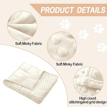 YUSRA Small Weighted Blanket for Dogs, Travel Weighted Blanket Perfect for Thunderstorm, Firework, Separation, Bed and Couch, Soft Minky Calming Dog Blanket, Machine Washable, (Beige, 32*40inch 4lbs)