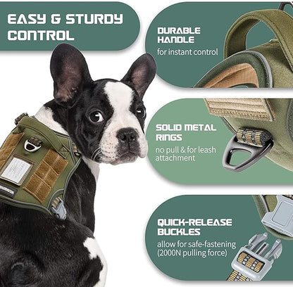 BUMBIN Tactical Dog Harness for Small Dogs No Pull, Famous TIK Tok No Pull Puppy Harness, Fit Smart Reflective Pet Walking Harness for Training, Adjustable Dog Vest Harness with Handle Green XS