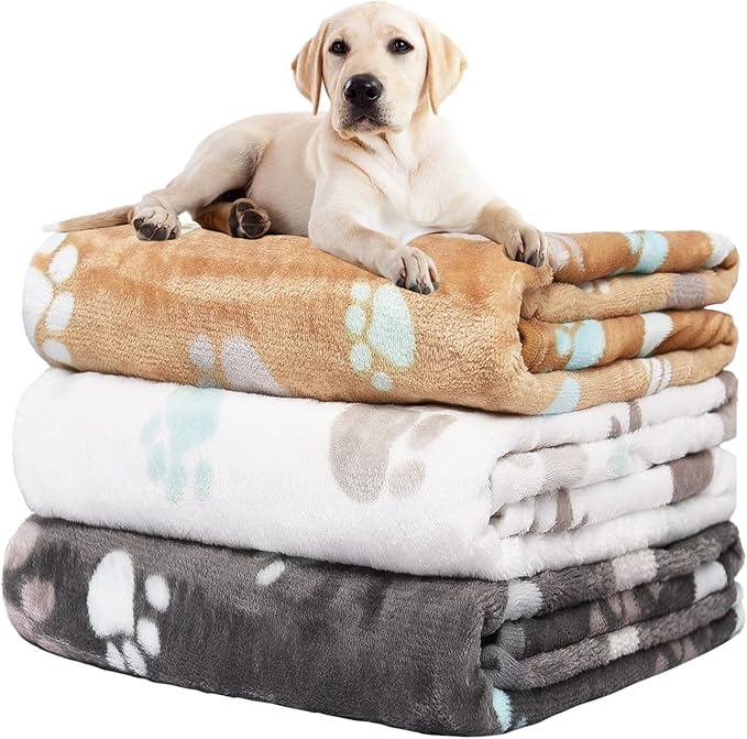 Rezutan Upgraded Dog Blankets for Large Dogs, 3 Pack Dog Cat Flannel Blankets Washable, Soft Pet Mat Throw Cover for Kennel Crate Bed, Cute Paw Pattern, Dog Blanket, Pet Blanket 31" x 41"