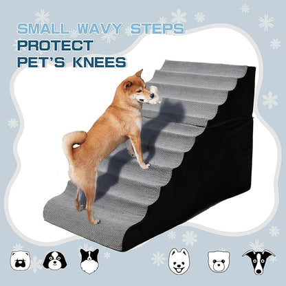 30 inches High Foam Dog Stairs &Steps for High Beds Tall, LitaiL Extra Wide 30-36 inch Wave Pet Stairs/Steps for High Beds Large Breed Dogs,Non-Slip Dog Ramps for Small Dogs, Older Dogs/Cats Injured