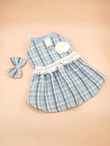 QWINEE 3Pcs Dog Dress & Flower Bow &