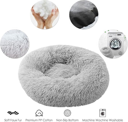 90cm Extra Large Calming Dog Bed, Plush Donut Pets Beds for Dogs Cats, Soft Puppy Kitten Cuddler Round Bed Cushion, Washable Warm Dog Beds for Improved Sleeping