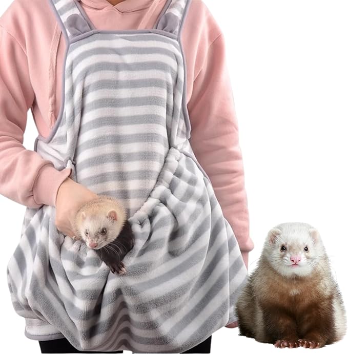 Ferret Sling Carrier - Fleece Small Pet Carrier Bag Soft Breathable Hands Free Shoulder Front Chest Apron Bonding Pouch Accompany Carrier for Small Dog Cat Ferret Rabbit (Grey)