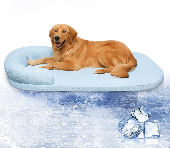 Dog Cooling Mat Memory Foam Cooling Fabric Dog Crate Bed with Pillow 48’‘ x 30’‘
