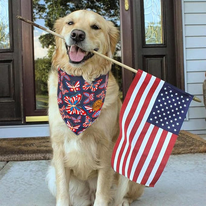 CROWNED BEAUTY 4th of July Patriotic Dog Bandanas Reversible Large 2 Pack DB121-L