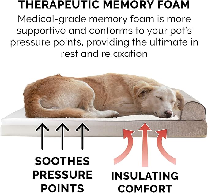 Furhaven Memory Foam Dog Bed for Large/Medium Dogs w/ Removable Bolsters & Washable Cover 55 lbs