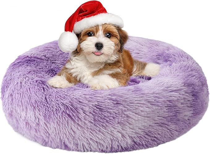 Aurako Cat Bed Dog Bed Round Cushion Pet 23" Purple