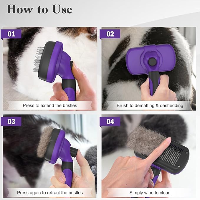 Swihauk Self Cleaning Slicker Brush for Dogs & Cats, Skin Friendly Pet Grooming for Shedding, Deshedding, and Hair Removal - Puppy Brush for Long Haired Pets, Pet Supplies, Purple