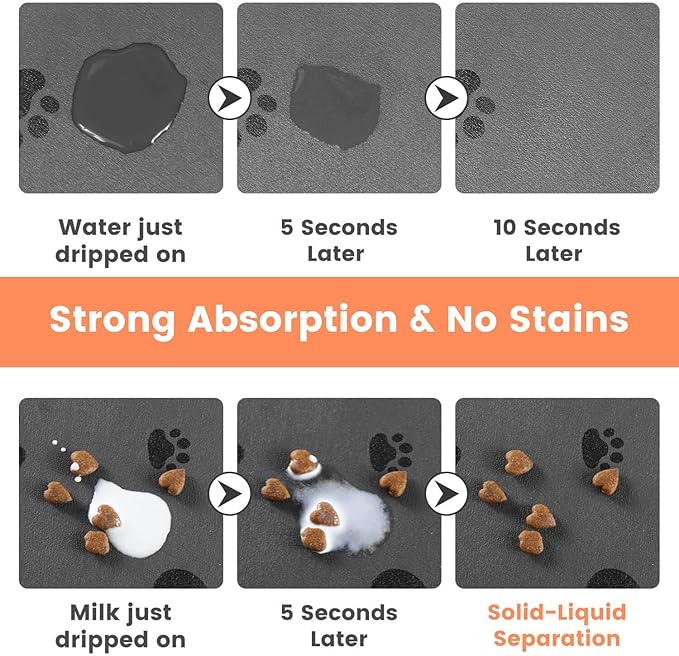 Pet Feeding Mat-Absorbent Pet Placemat for Food and Water Bowl (16"x24", Dark