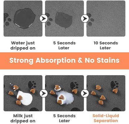 Pet Feeding Mat-Absorbent Pet Placemat for Food and Water Bowl (16"x24", Dark