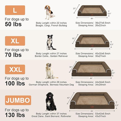 Large Dog Bed Orthopedic Washable: Beds Bolster XL Bed Big XLarge Dogs Memory Foam Couch Sofa Waterproof with Removable Cover