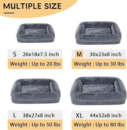 2 in 1 Calming Dog Beds for Medium Dogs, Dual Layer Orthopedic Egg Crate Foam & Memory Foam Faux Fur Shag Pet Mattress Warming Rectangle Cuddle Bed Comfy Anti Anxiety, Washable Cover Anti-Slip