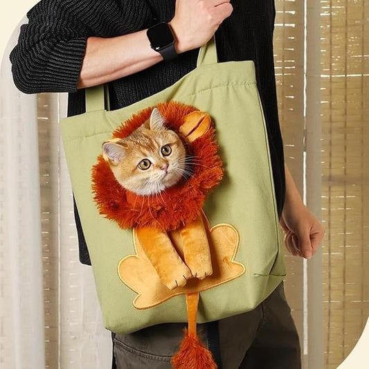 Pet Canvas Shoulder Bag Cat Carrier Portable Chest Cat Bag Outdoor Dog Tote Bag Travel Handbag for Small Cat Dog Animal Supplies (Green, Medium)