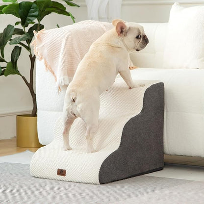 Pettycare Dog Stairs Ramp for High Beds and Couch 3 Steps,Beige