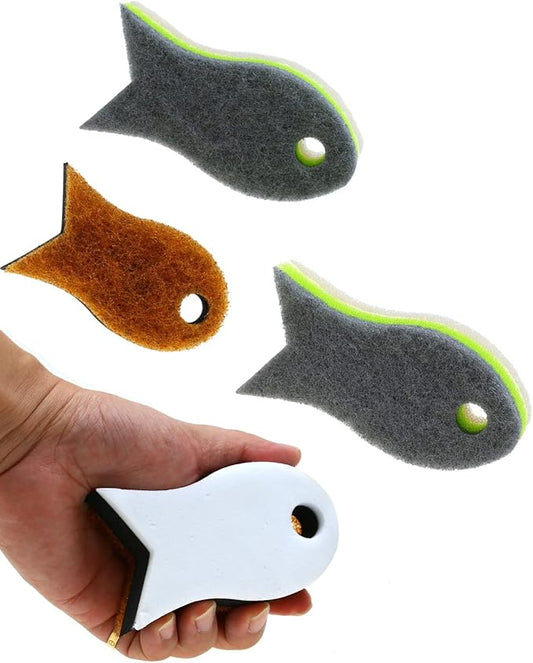 3 Packs Aquarium Fish Shape Glass Cleaner Sponge, 4 Kinds of Density Cleaning Sponge for Glass Walls, Fish Tank Scraper Pad for Glasses Aquariums - Hand Held Cleaner Scrubber Pad, Limpiador acuarios