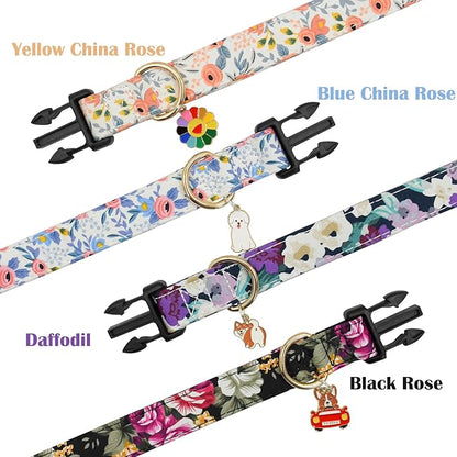 Flower Patterns Dog Collar with Accessories