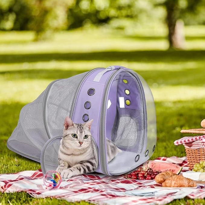 TOYSINTHEBOX Cat Backpack Carrier, Expandable Pet Bubble Backpack for Cat Small Dog Pet Travel Carrier Breathable Carrying Bag for Hiking, Travelling, Walking, Camping & Outdoor Up to 13 Lbs Purple