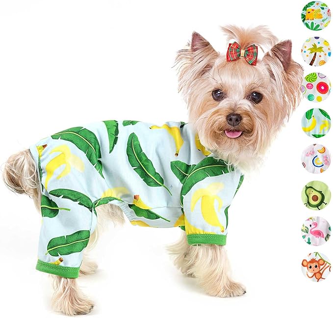 Dog Pajamas Pjs Spring Summer Dog Clothes for Small Dogs Girl Boy Soft Stretchy Puppy Clothes Onesie Cat Pet Jammies Outfit (Green Banana, X-Large)