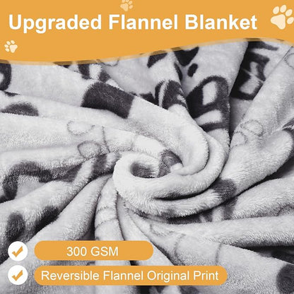 1 Pack 3 Blankets for Dogs, Dog Blankets for Large Dogs, Medium Dog Blanket Super Soft Fluffy Premium Fleece Pet Blanket Flannel Throw for Dog Puppy Cat Bone Paw Prints Blanket, Grey Pink, 41x31inch