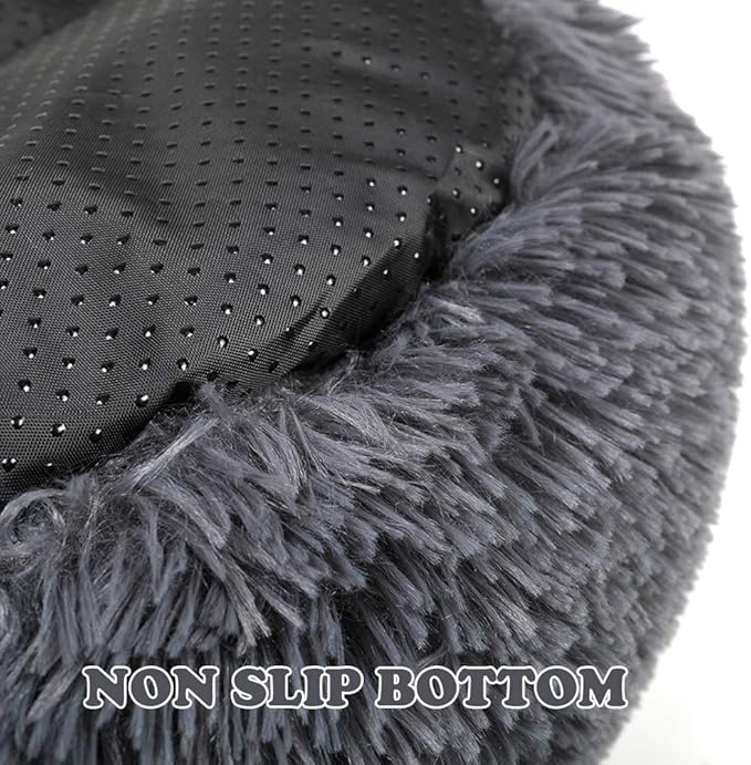 otoez Kitten Puppy Bed Small Round Dog Cat Beds Anti Anxiety Plush Pet Calming Donut Bed with Non-Slip Waterproof Bottom (19.7", Dark