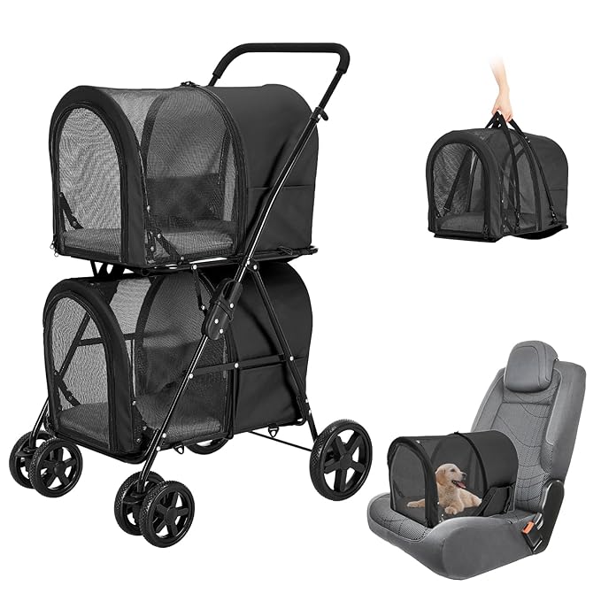 Double Pet Stroller for Dogs and Cats with 2 Detachable Carrier 4 Wheels,