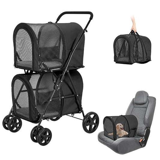 Double Pet Stroller for Dogs and Cats with 2 Detachable Carrier 4 Wheels,