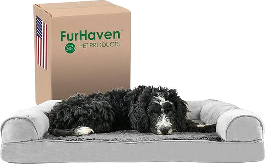 Furhaven Memory Foam Dog Bed for Large/Medium Dogs w/ Removable Bolsters & Washable Cover 55 lbs