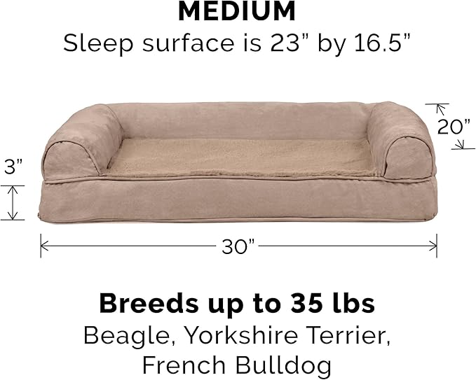 Furhaven Memory Foam Dog Bed for Medium/Small Dogs w/ Removable Bolsters & Washable Cover 35 lbs