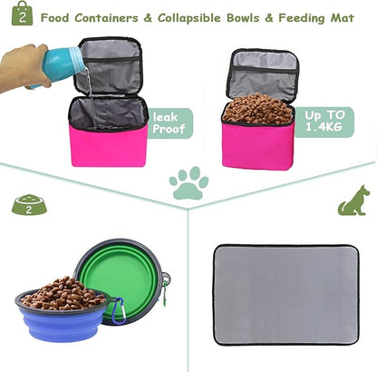 WOLT | Pet Travel Bag Kit for Dog Carrier & Travel, Includes 2 Food Containers + 2 Collapsible Bowls + 1 Placemat, Airline Approved Organizer for Pet Supplies Essentials Camping, Hiking, Weekend Away