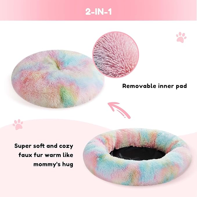 WESTERN HOME WH Calming Dog & Cat Bed, Anti-Anxiety Donut Cuddler Warming Cozy Soft Round Bed, Fluffy Faux Fur Plush Cushion Bed for Small Medium Dogs and Cats