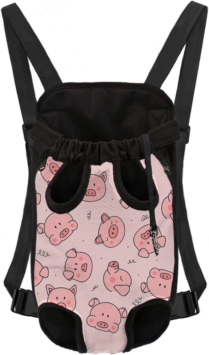 Puppy Dog Backpack Legs Out Pet Carrier Bag, Women Men Sling Chest Holder Sling Rucksack, Easy-Fit for Traveling Hiking, Pink Pig Printed, X-Large Size