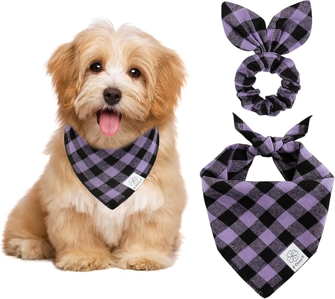 E-Clover Halloween Dog Bandanas & Matching Scrunchie-Plaid Dog
