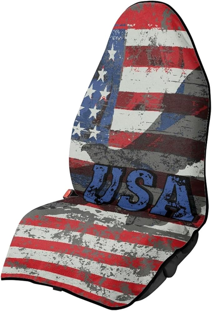 Eagle USA Flag Sweatproof Towel Car Front Seat Cover Non-Slip Bucket Seat Protector Easy to Install Universal Seat Cover for Car