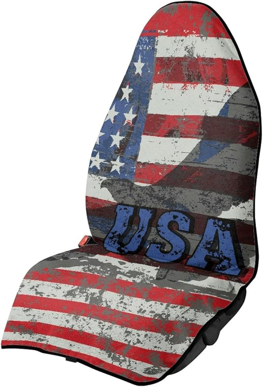Eagle USA Flag Sweatproof Towel Car Front Seat Cover Non-Slip Bucket Seat Protector Easy to Install Universal Seat Cover for Car