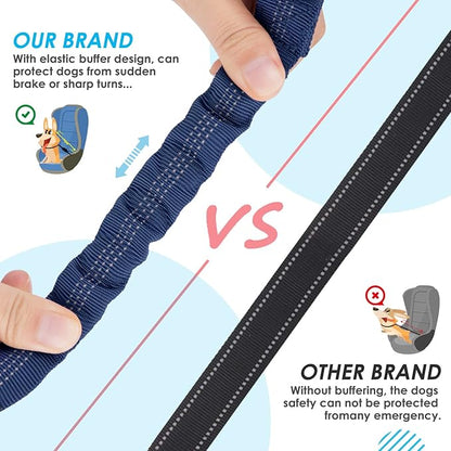 SlowTon Dog Seat Belt, Double Dog Seatbelt Adjustable Vehicle Safety Leash with Elastic Bungee Buffer, Reflective No Tangle Y Shape Two Dog Harness Seat Belt Splitter for Pets Car Trip (Blue, S)