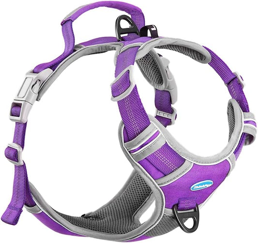 ThinkPet No Pull Harness Breathable Sport Harness with Handle-Dog Harnesses Reflective Adjustable for Medium Large Dogs,Back/Front Clip for Easy Control L Neon Purple