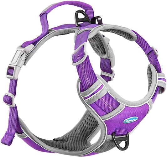 ThinkPet No Pull Harness Breathable Sport Harness with Handle-Dog Harnesses Reflective Adjustable for Medium Large Dogs,Back/Front Clip for Easy Control S Neon Purple