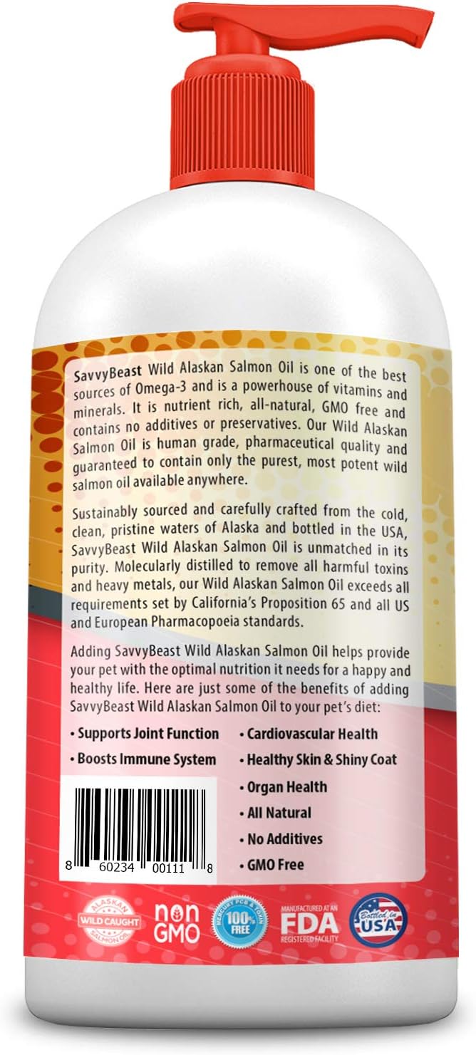 Wild Alaskan Salmon Oil for Dogs, Cats, Ferrets: Unscented Anti-Itch Skin and Coat Supplement with Omega-3 Vitamins - Liquid Fish Allergy Relief Pump on Food - Kitten Supplies & Accessories Stuff