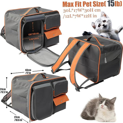 Pets Backpack Small Dog Carrier Airline Approved Soft-Sided Cat Puppy Bag with Washable Fleece Mats 3 Pockets,for Kitties/Pups/Bunny Rabbits Travel Outdoor